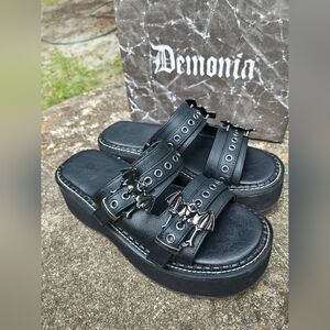 Demonia Black Platform Sandals with Bat Buckles